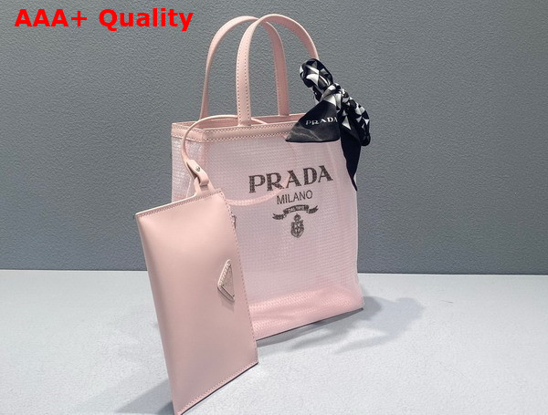 Prada Small Sequined Mesh Tote Bag in Alabaster Pink 1BG417 Replica