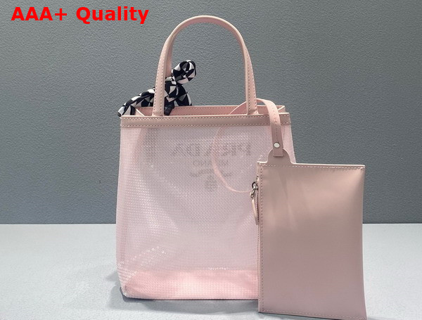 Prada Small Sequined Mesh Tote Bag in Alabaster Pink 1BG417 Replica