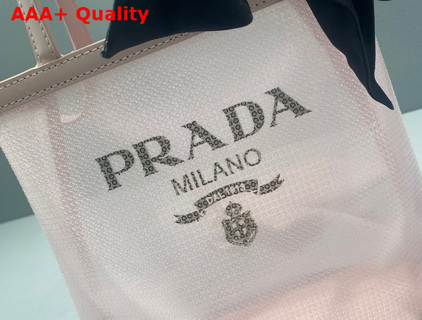 Prada Small Sequined Mesh Tote Bag in Alabaster Pink 1BG417 Replica