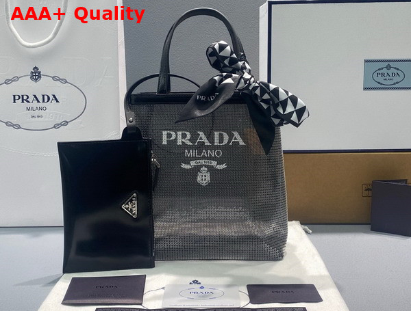 Prada Small Sequined Mesh Tote Bag in Black 1BG417 Replica