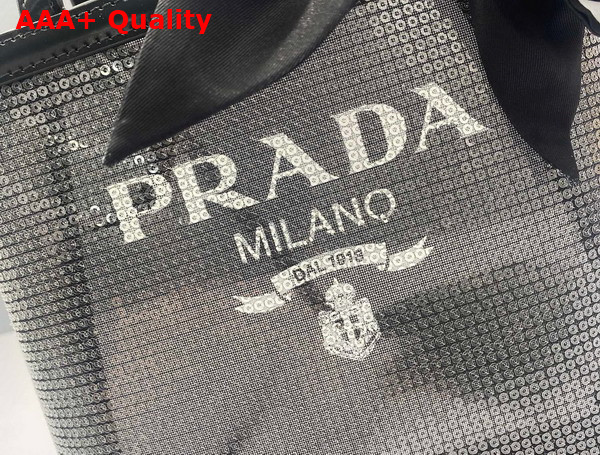 Prada Small Sequined Mesh Tote Bag in Black 1BG417 Replica