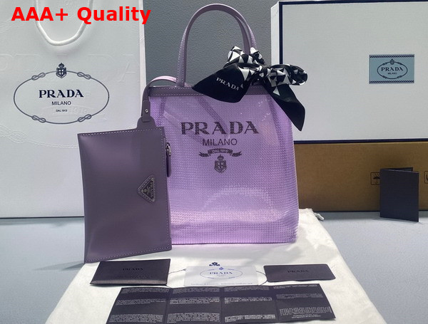 Prada Small Sequined Mesh Tote Bag in Lily 1BG417 Replica