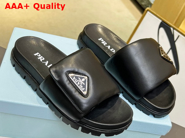 Prada Soft Padded Nappa Leather Slides in Black 1XX648 Replica