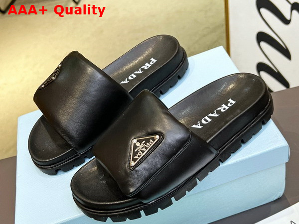 Prada Soft Padded Nappa Leather Slides in Black 1XX648 Replica