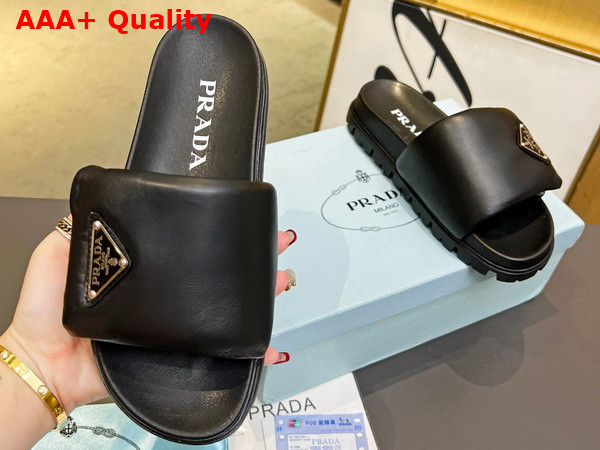 Prada Soft Padded Nappa Leather Slides in Black 1XX648 Replica