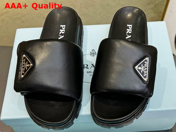 Prada Soft Padded Nappa Leather Slides in Black 1XX648 Replica