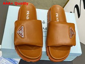 Prada Soft Padded Nappa Leather Slides in Caramel Replica