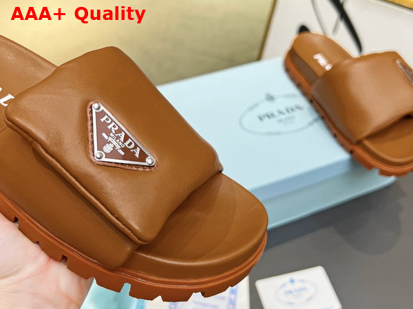 Prada Soft Padded Nappa Leather Slides in Caramel Replica