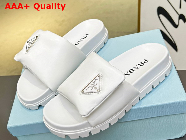 Prada Soft Padded Nappa Leather Slides in White Replica