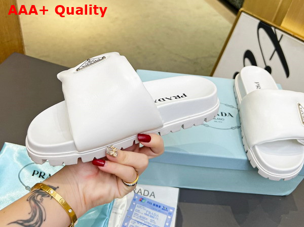 Prada Soft Padded Nappa Leather Slides in White Replica