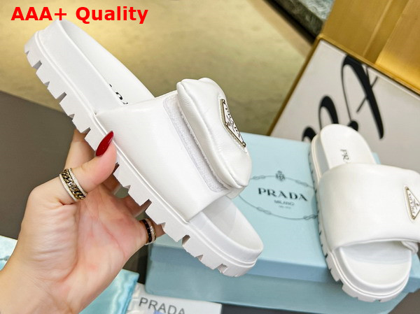 Prada Soft Padded Nappa Leather Slides in White Replica