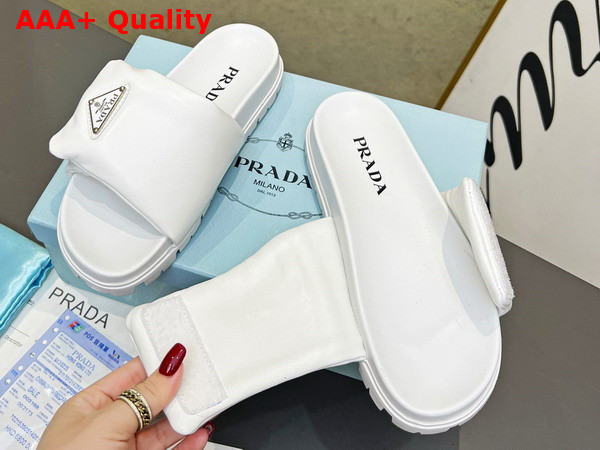 Prada Soft Padded Nappa Leather Slides in White Replica