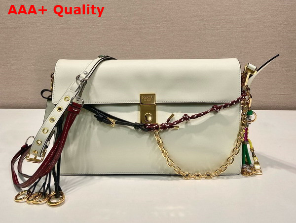 Prada Soft Sound Large Leather Shoulder Bag with Charms White 1BD378 Replica