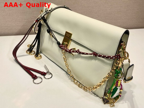 Prada Soft Sound Large Leather Shoulder Bag with Charms White 1BD378 Replica