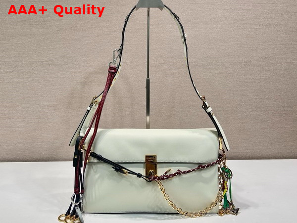 Prada Soft Sound Large Leather Shoulder Bag with Charms White 1BD378 Replica