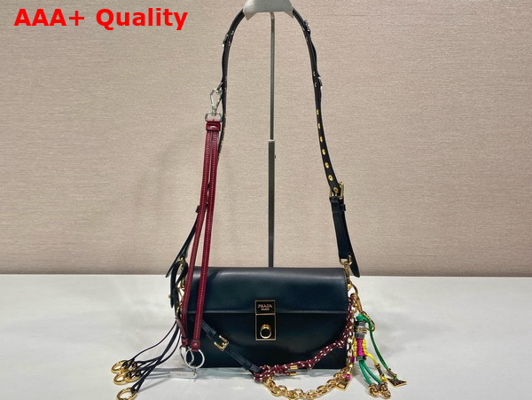 Prada Soft Sound Small Leather Shoulder Bag with Charms Black 1BD379 Replica