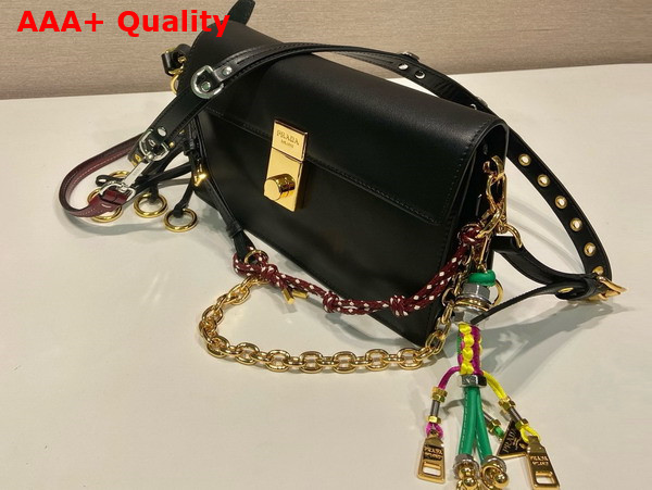 Prada Soft Sound Small Leather Shoulder Bag with Charms Black 1BD379 Replica