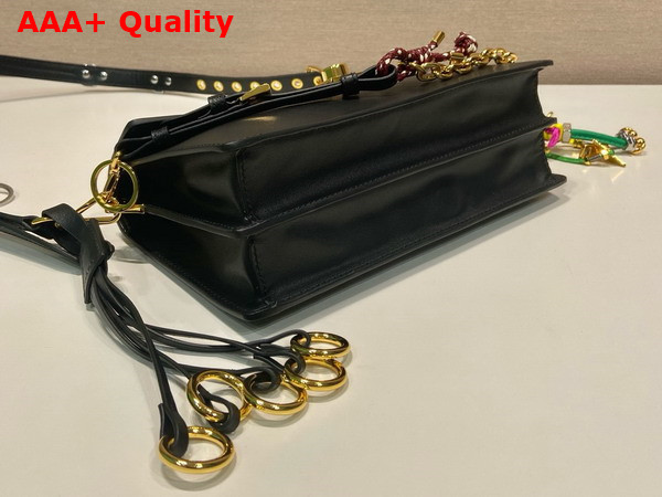 Prada Soft Sound Small Leather Shoulder Bag with Charms Black 1BD379 Replica