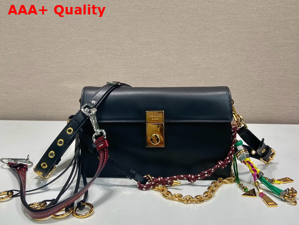 Prada Soft Sound Small Leather Shoulder Bag with Charms Black 1BD379 Replica