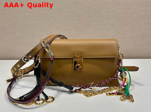 Prada Soft Sound Small Leather Shoulder Bag with Charms Caramel 1BD379 Replica