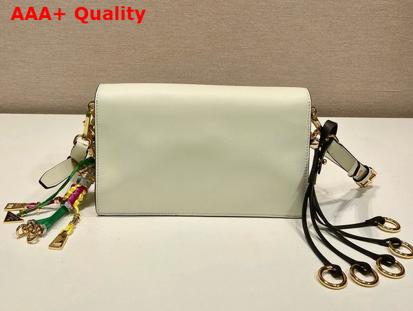 Prada Soft Sound Small Leather Shoulder Bag with Charms White 1BD379 Replica