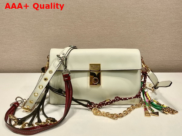 Prada Soft Sound Small Leather Shoulder Bag with Charms White 1BD379 Replica