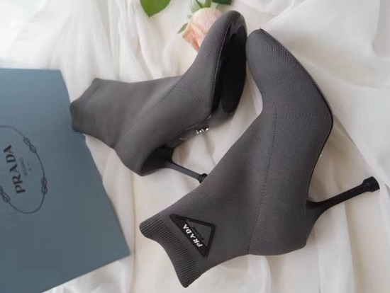 Prada Stretch Fabric Booties Grey