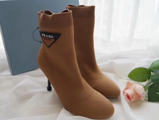 Prada Stretch Fabric Booties Tan