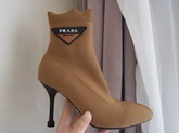 Prada Stretch Fabric Booties Tan