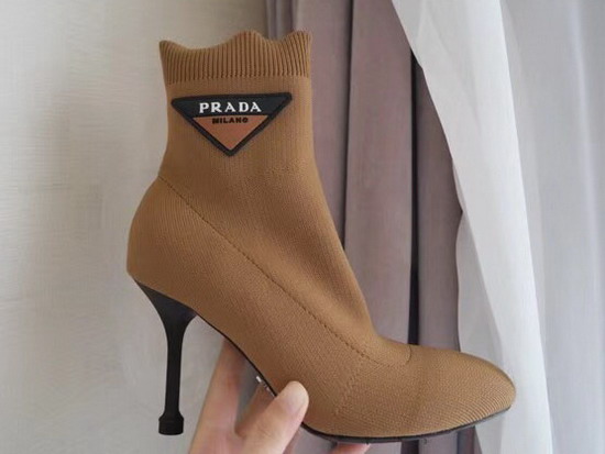 Prada Stretch Fabric Booties Tan