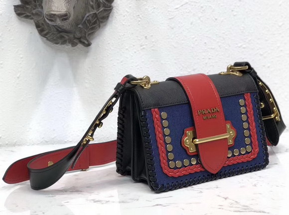 Prada Studded Cahier Bag Black and Red