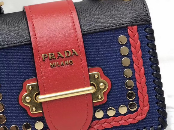 Prada Studded Cahier Bag Black and Red