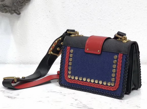 Prada Studded Cahier Bag Black and Red