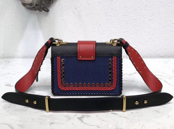 Prada Studded Cahier Bag Black and Red