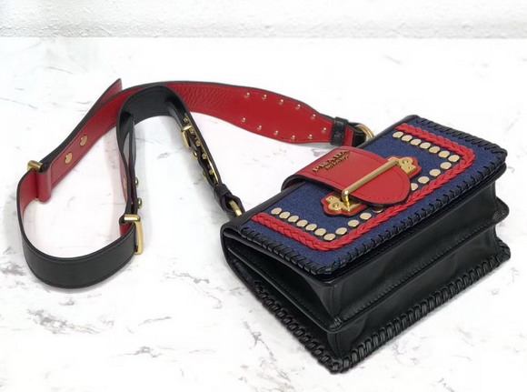 Prada Studded Cahier Bag Black and Red