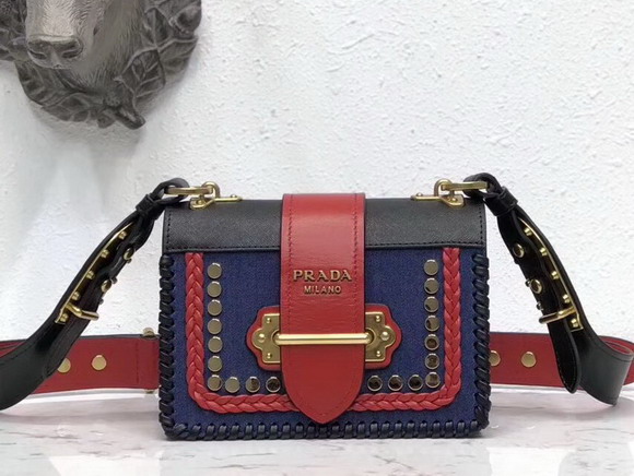 Prada Studded Cahier Bag Black and Red