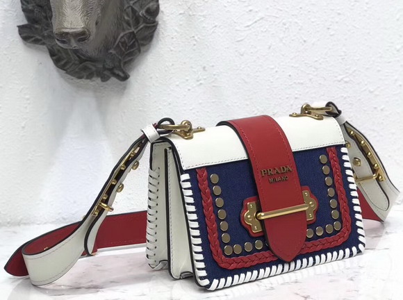 Prada Studded Cahier Bag White and Red