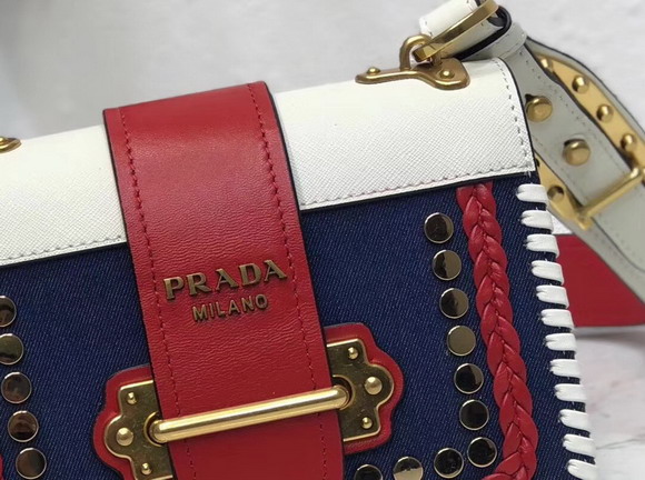 Prada Studded Cahier Bag White and Red