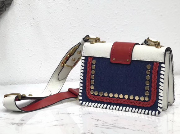 Prada Studded Cahier Bag White and Red