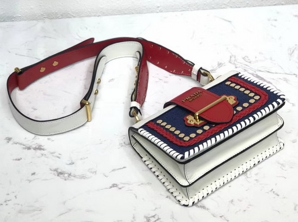 Prada Studded Cahier Bag White and Red