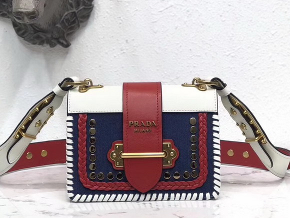 Prada Studded Cahier Bag White and Red