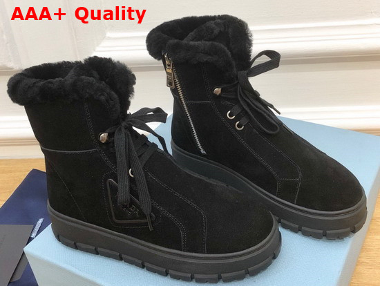 Prada Suede Lace Up Booties in Black 1T492M Replica