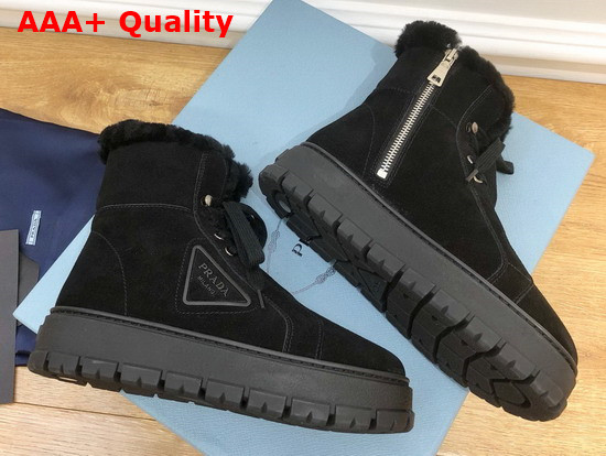 Prada Suede Lace Up Booties in Black 1T492M Replica