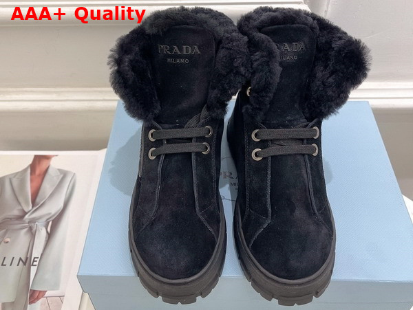 Prada Suede Lace Up Booties in Black Replica