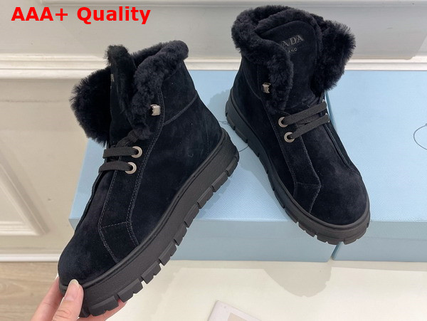 Prada Suede Lace Up Booties in Black Replica