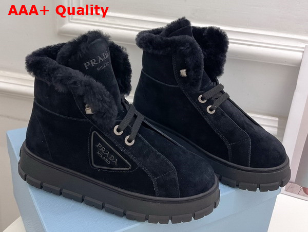 Prada Suede Lace Up Booties in Black Replica