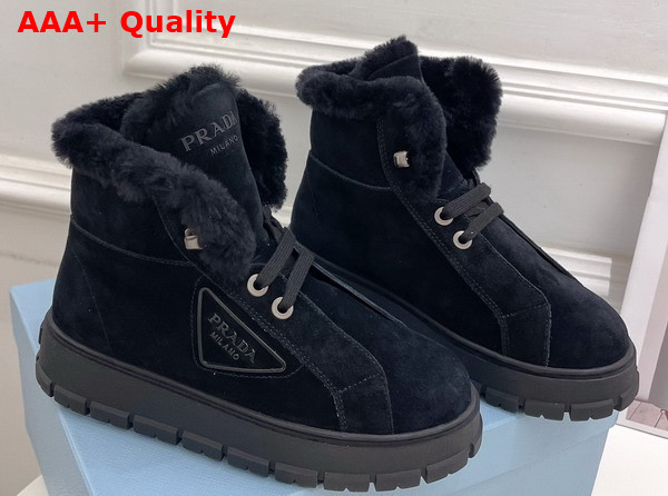 Prada Suede Lace Up Booties in Black Replica