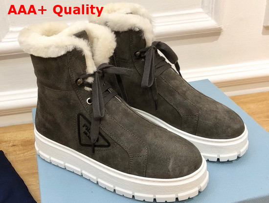 Prada Suede Lace Up Booties in Grey 1T492M Replica