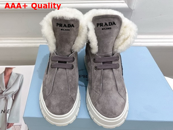 Prada Suede Lace Up Booties in Grey Replica