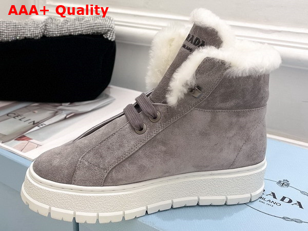 Prada Suede Lace Up Booties in Grey Replica